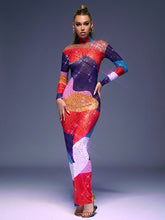 Saanvi Long Sleeve Multi Rhinestone Maxi Dress